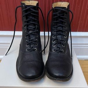 Frye Veronica Combat Boots Black Lace-up Leather Shoes Women's Size 6 1/2 B